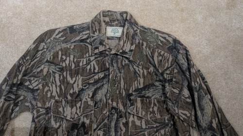Vintage Mossy Oak Flannel Shirt Mens Medium Green Chamois The First Perfect Camo - Picture 4 of 19