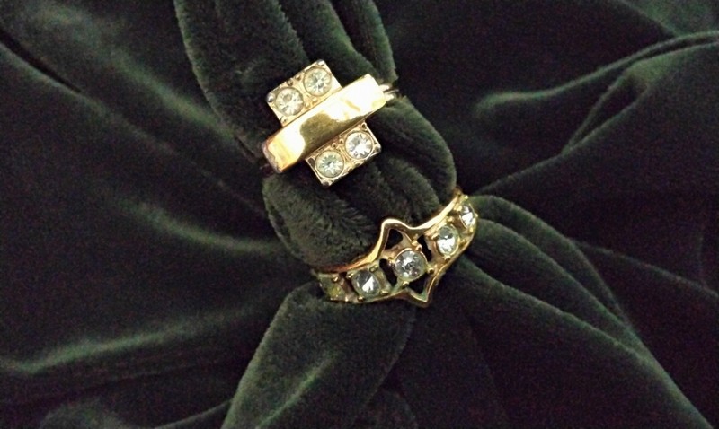 Vintage Caroline Emmon's Goldtone Rings With Clear Crystals- Lot Of 2