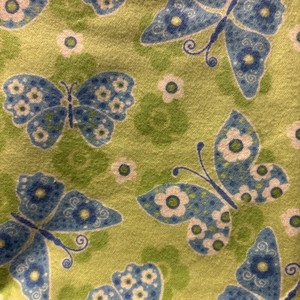 Cotton Flannel  Snuggle Joann Blue Butterflies on Green w/flowers 2 yards 