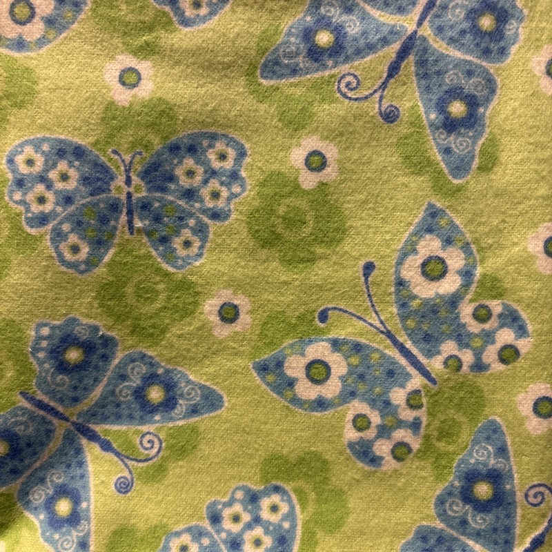 Cotton Flannel  Snuggle Joann Blue Butterflies on Green w/flowers 2 yards 