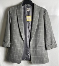 Anne Klein Women's Heather Grey Windowpane Shawl Collar Blazer Jacket NWT Sz M