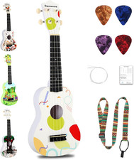 Ukulele 21 Inch Ukelele 4-String Ukulele Starter Kit with Strap, Picks,Carbon St