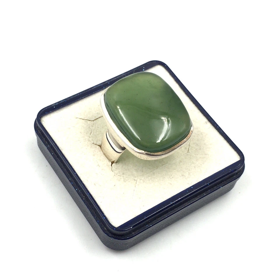 Anello uomo sigillo giada verde argento 925 vintage gioiello 19.1mm/60... - Immagine 4 di 4