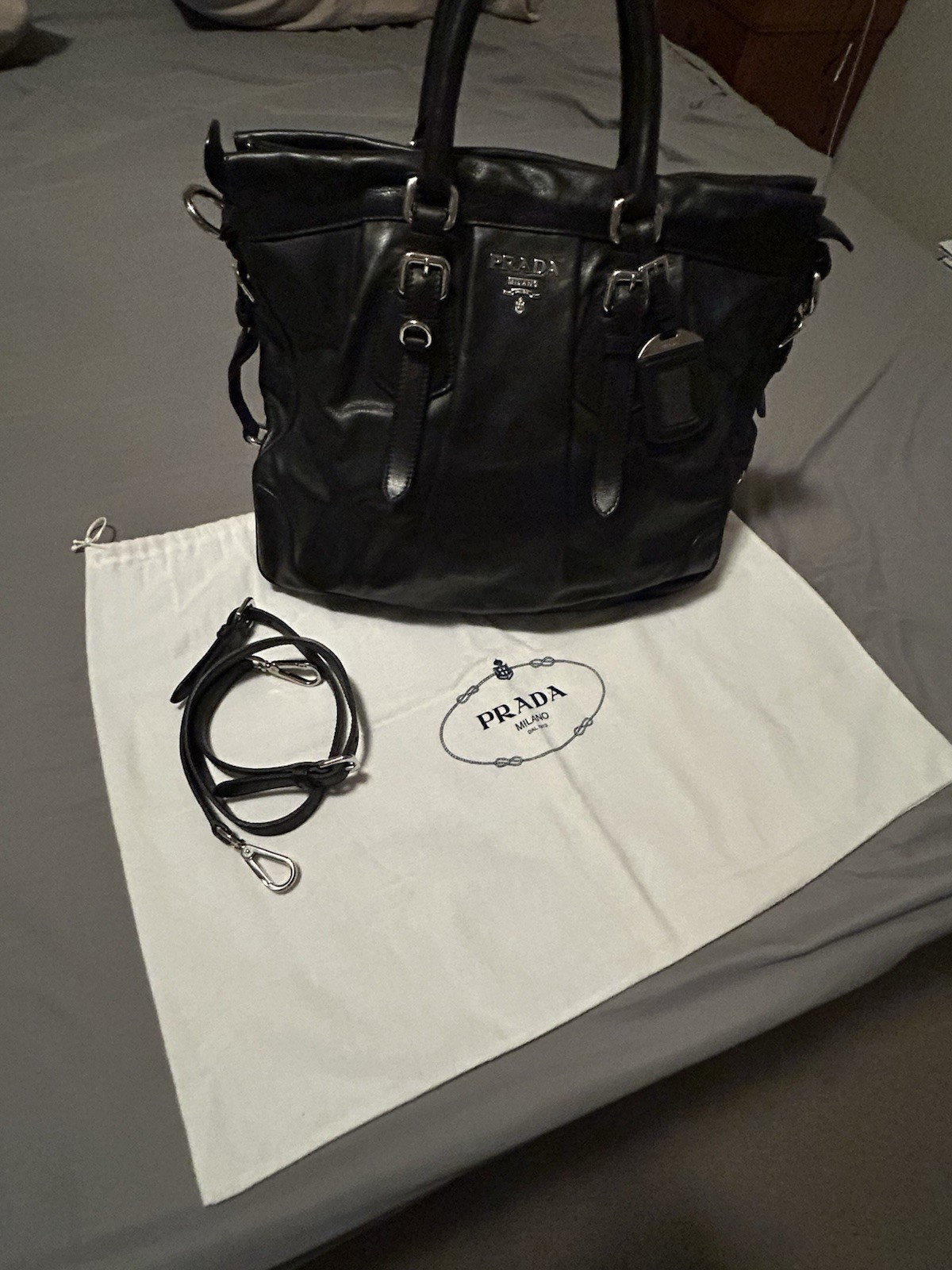 PRADA Galleria Large Black Leather Crossbody Bag with Card and Dust Bag