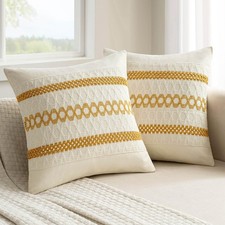 Set of 2 Mustard Yellow Boho Decorative Pillow Covers 18x18 Inch