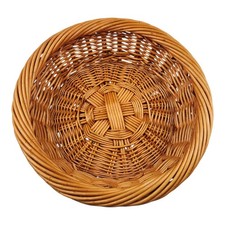 Vintage Hand Woven Wicker Ratan Basket Round Cottagecore Rustic Farmhouse Decor