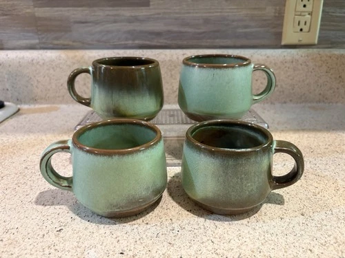 Vintage Frankoma Pottery, Prairie Green, 6C Coffee Cups, Hand Crafted