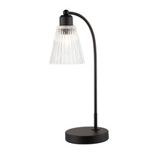 Traditional Matte Black Arch Desk Table Lamp with Clear Ribbed Shade by Happy...