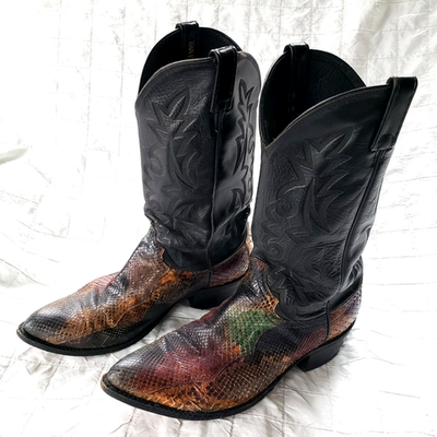 Vintage Dan Post Men’s Rainbow Python Snakeskin Cowboy Boot Size US 9.5 Vintage Dan Post Rainbow Python Cowgirl Boots 8 M Snakeskin  main image 4