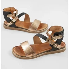 Diba True Black Gold Fair Enough Leather Ankle Strap Sandals Size 8