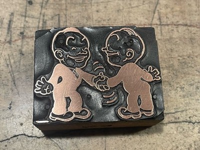 Printing Letterpress Printers Block Antique Copper Two Guys Shaking Hands (2086)