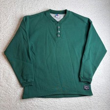 Vintage Russell Athletic Henley Sweatshirt Mens Medium Green Made in USA 90s