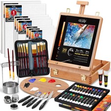 82Pcs Professional Oil Painting Set with Easel Box, 24 Rich Oil Colors  10 H...