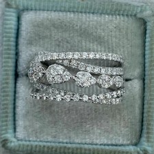 Anello di fidanzamento croce moissanite taglio tondo 3 ct placcato oro bianco 14 carati