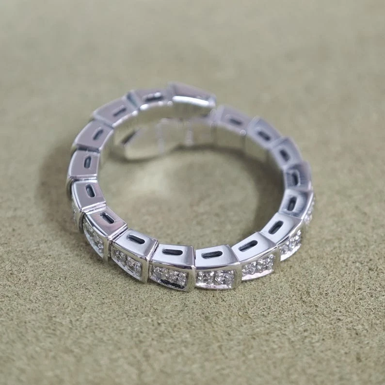 Snake Ring 14K White Gold Plated Full Moissanite 925 Silver Eternity Bypass Ring - Image 2 of 3