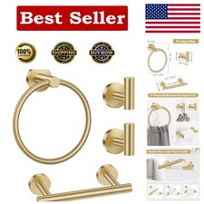 Contemporary Brushed Gold Towel Holder Set with Toilet Paper Holder  Hooks
