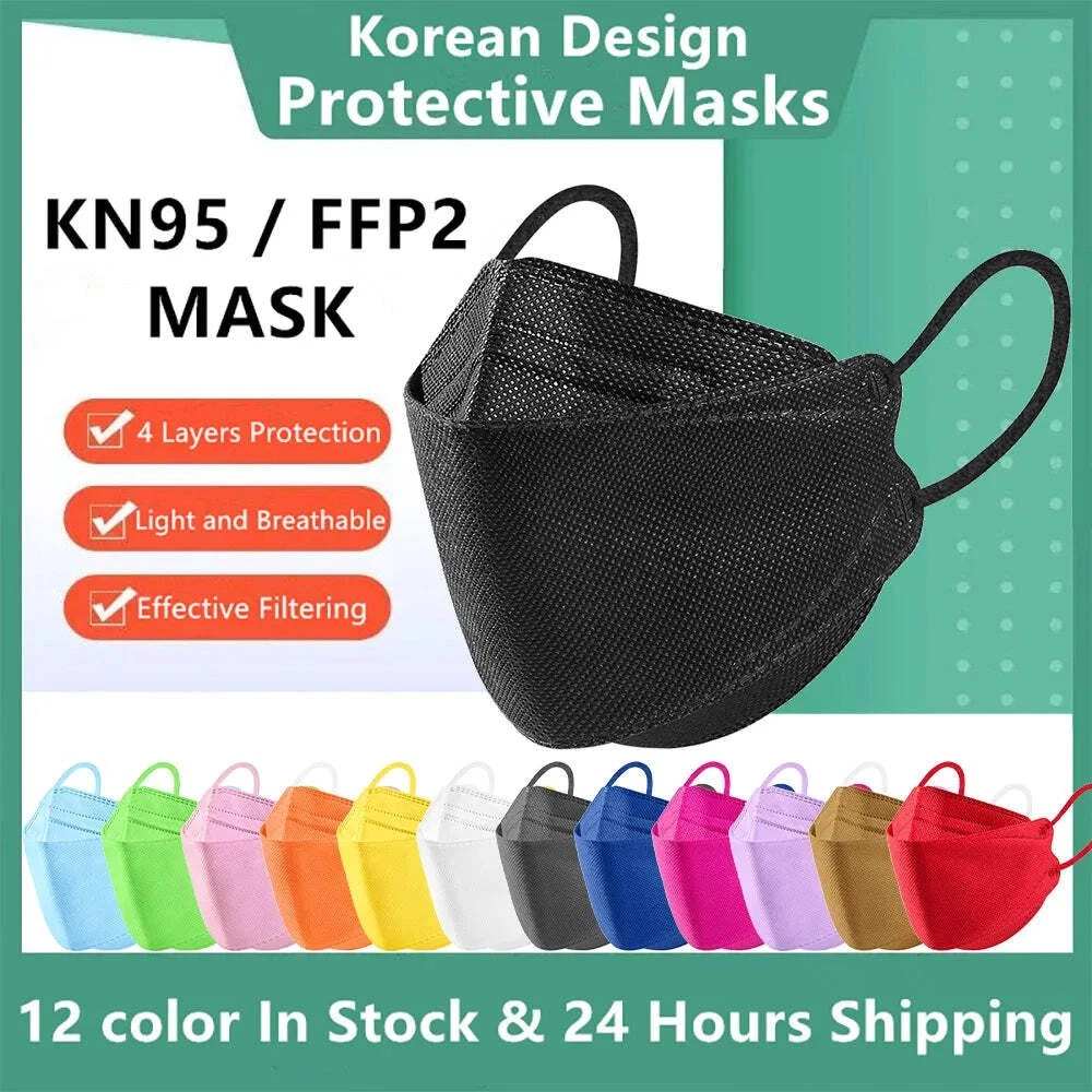 10–100 PCS KN95 Fish-Style Face Masks 4-Layer Anti-Dust Breathable Adult Protect