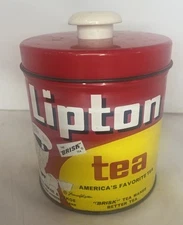 Vintage Lipton Tea Canister Button-Top Tin JL Clark Metal Containers 1970's