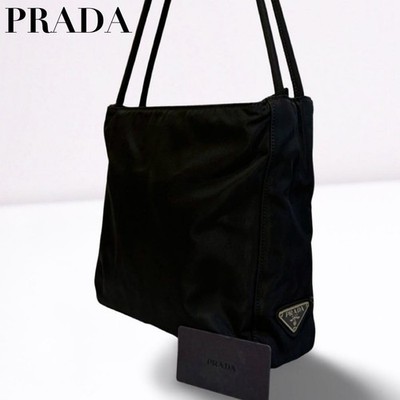 PRADA Nylon Shoulder Bag Black Triangle Logo  Authentic