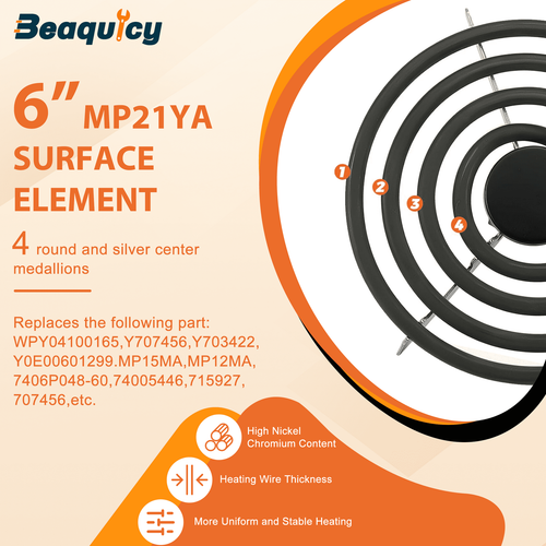 Set of 4 MP31YA Electric Range Burners Including 3x MP15YA 6" & 1x MP21YA 8" - Picture 5 of 7