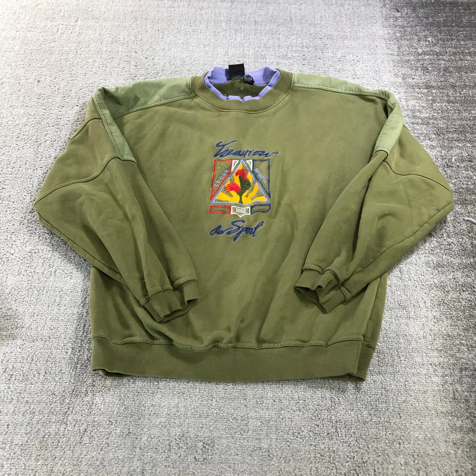 Suéter Le-Cog Sportif Vintage Años 90 Para Hombre Sudadera Grande Logotipo Distress Verde Foto 2 de 4