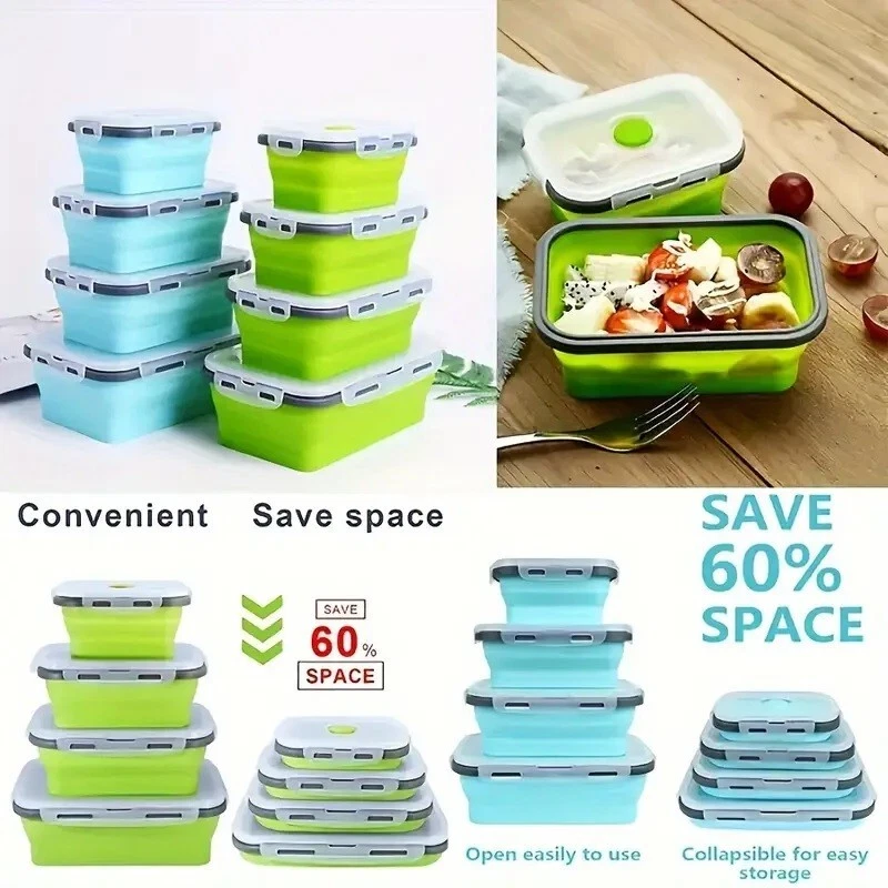 Collapsible Silicone Food Storage Containers Foldable Lunch Box, Set of 4 - Image 2 of 4