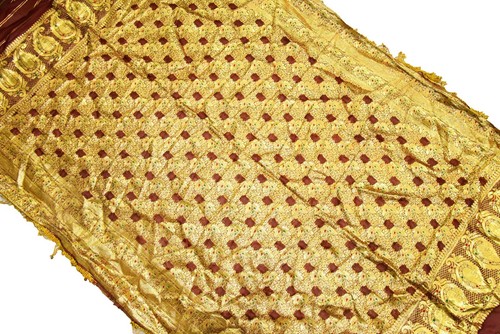 BUFANDA VINTAGE INDIA BANARASI ZARI SEDA FIESTA BODA DUPATTA MARRÓN ESTOLA - Imagen 3 de 10