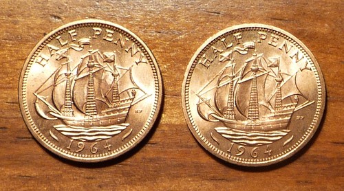 1964 Great Britain Half Pennies/Set of 2 ~ Gem Choice Brilliant Uncirculated - Picture 3 of 6