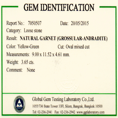 3.65 ct GGT Certified" HONEY BROWN YELLOW NATURAL GROSSULAR ANDRADITE GARNET 5C - Picture 2 of 3