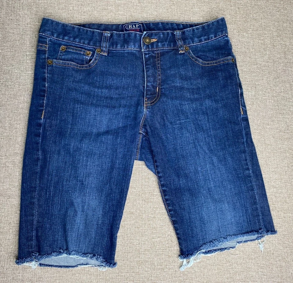 Pantalones Cortos de Denim Chaps PETITE Bermudas Para Mujer 6P Tiro Bajo Azul Envejecido Informal Foto 3 de 4