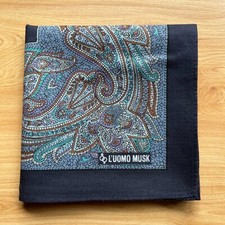 HANDKERCHIEF VINTAGE ART BLUE PAISLEY COTTON MEN'S POCKET SQUARE 19" A-0618