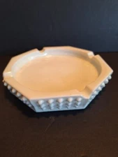 Vintage Octagon Shaped White Milk Glass Hobnail Ashtray 6.5" 