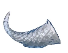 Vintage Mid Century Cambridge Glass Cornucopia Horn of Plenty Moonlight Blue