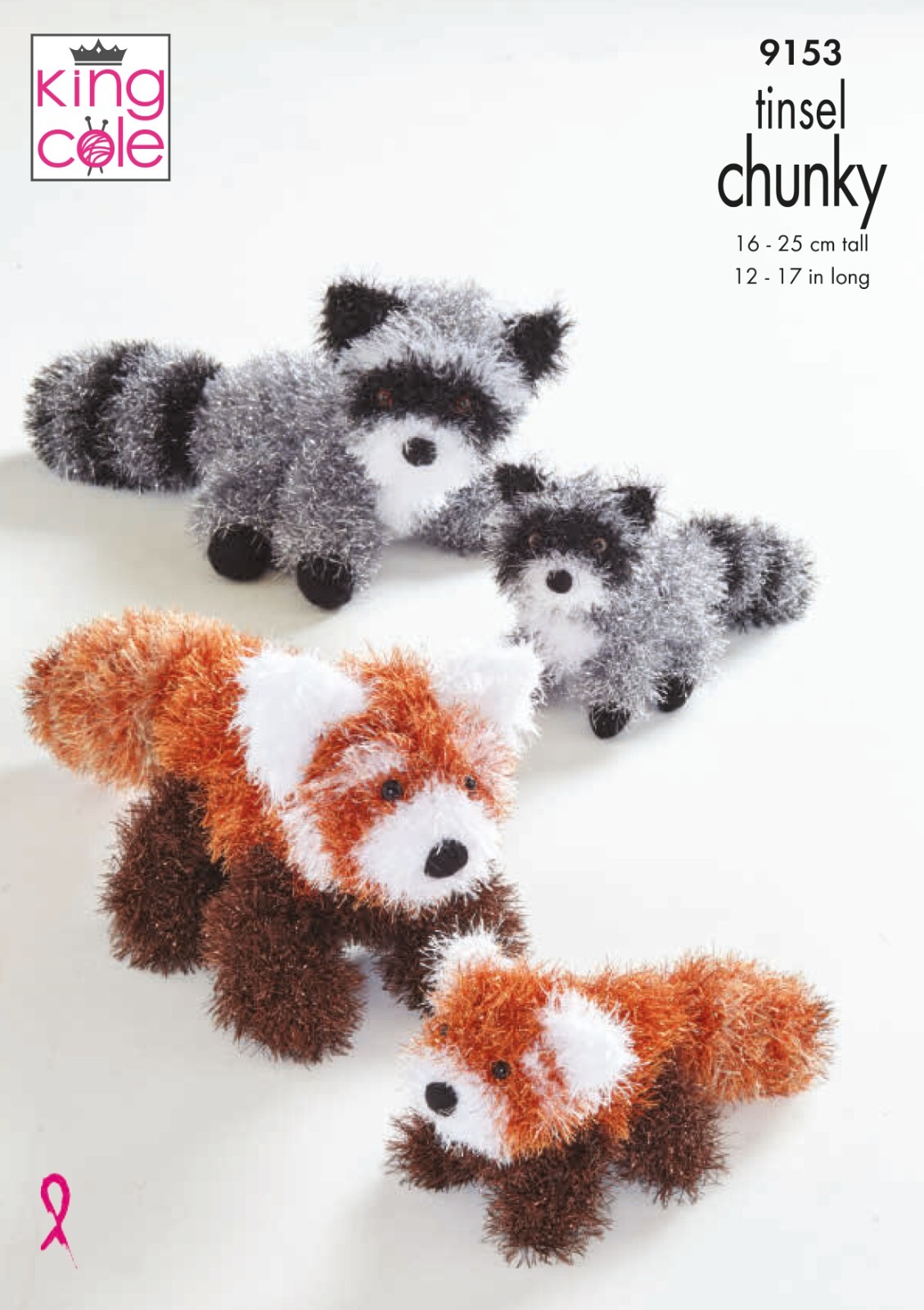 King Cole Tinsel Chunky Knitting Pattern - 9153 Red Panda & Racoon - Image 3