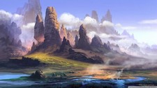 Landscape drawing rocks nature clouds birds grass water Custom Gaming Mat Desk