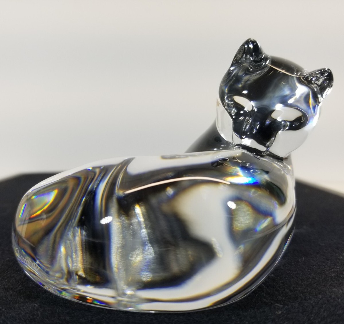 Vintage Baccarat France Crystal - Grooming, Reclining Cat Figurine