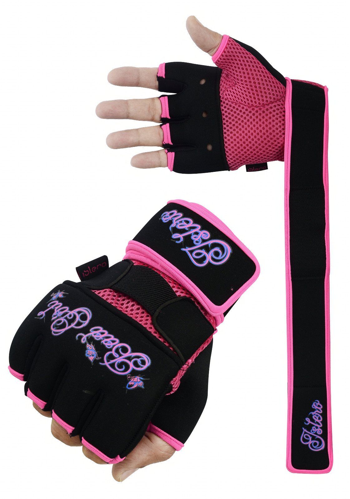 ISLERO Ladies Gel Gloves Boxing Hand Wraps Wrist Support Straps MMA
