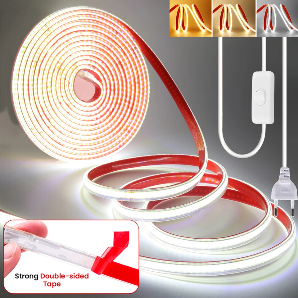 230V COB LED Streifen Wasserdicht 288LEDs/M Selbstklebend Lichtband Lichterkette - Bild 2 von 4