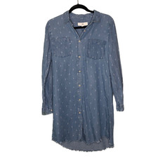 Thread & Supply Womens Size Small Shirt Dress Chambray Long Sleeve Frayed Hem