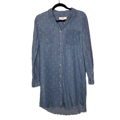 Thread & Supply Womens Size Small Shirt Dress Chambray Long Sleeve Frayed Hem