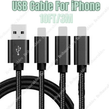 10FT USB Nylon Charger For iPhone iPad Braided Charging Cable Power Adapter Cord