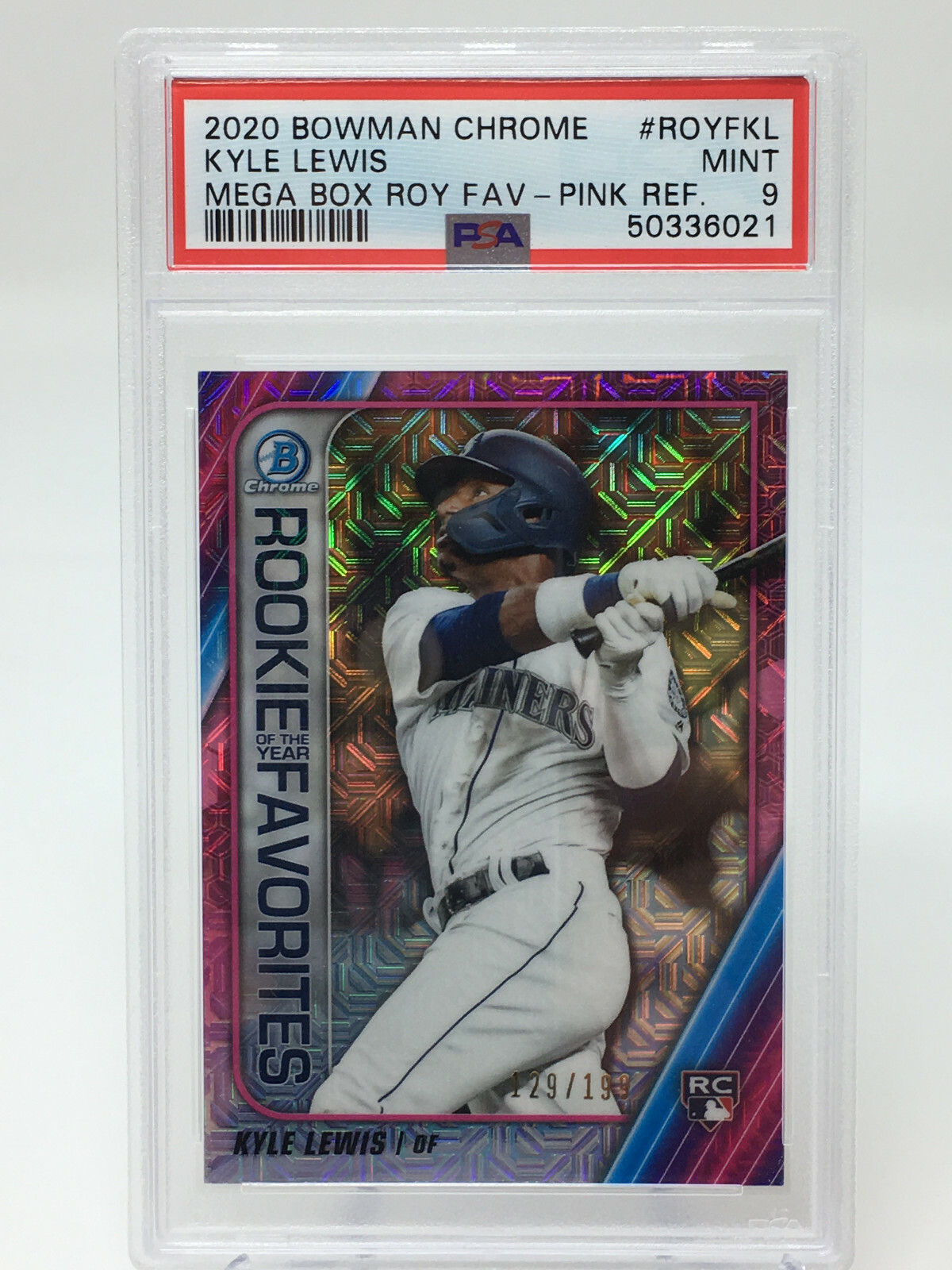 2020 Bowman Chrome #ROYFKL Kyle Lewis Pink Refractor #129/199 view 11