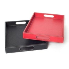 VASSOIO LUSSO ROSSO VERA PELLE * ARTIGIANALE * SU MISURA * BEVANDE * SGABELLO * CREDENZA