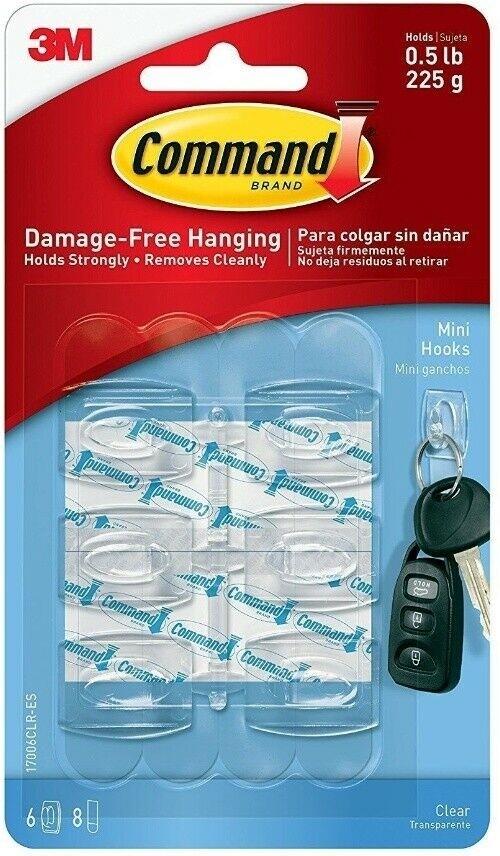 3M Command Mini Clear Key Hooks with Clear Strips Damage
