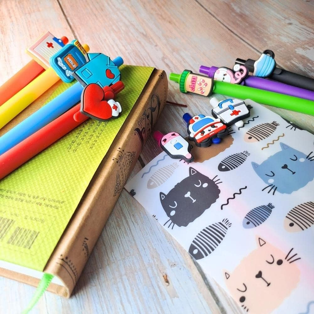 YJ PREMIUMS 10-Pack of Cute Nursing Pens with Heart, Syringe Designs in Black In