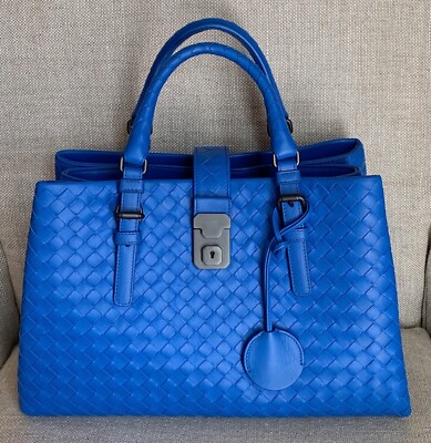 ボッテガ・ヴェネタ ROMA ローマ レザー ショッピングバッグ NIB Authentic Bottega Veneta Small Blue Roma Intrecciato