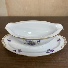 ROSSETTI SPRING VIOLETS GRAVY BOAT WITH ATTACHED UNDERPLATE ~DISCONTINUED~