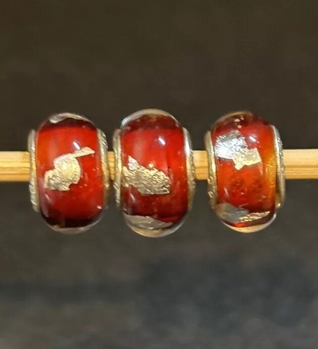 925 Sterling Silver Murano Glass Bead Charms Lot Of 3 Beads - Picture 2 of 5