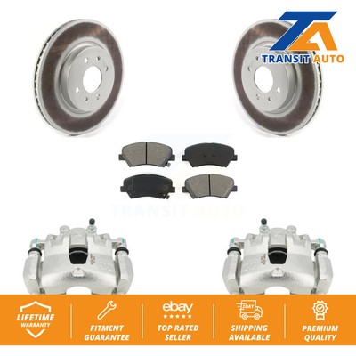 Front Disc Brake Caliper Coated Rotors And Semi-Metallic Pads Kit For Kia Rio