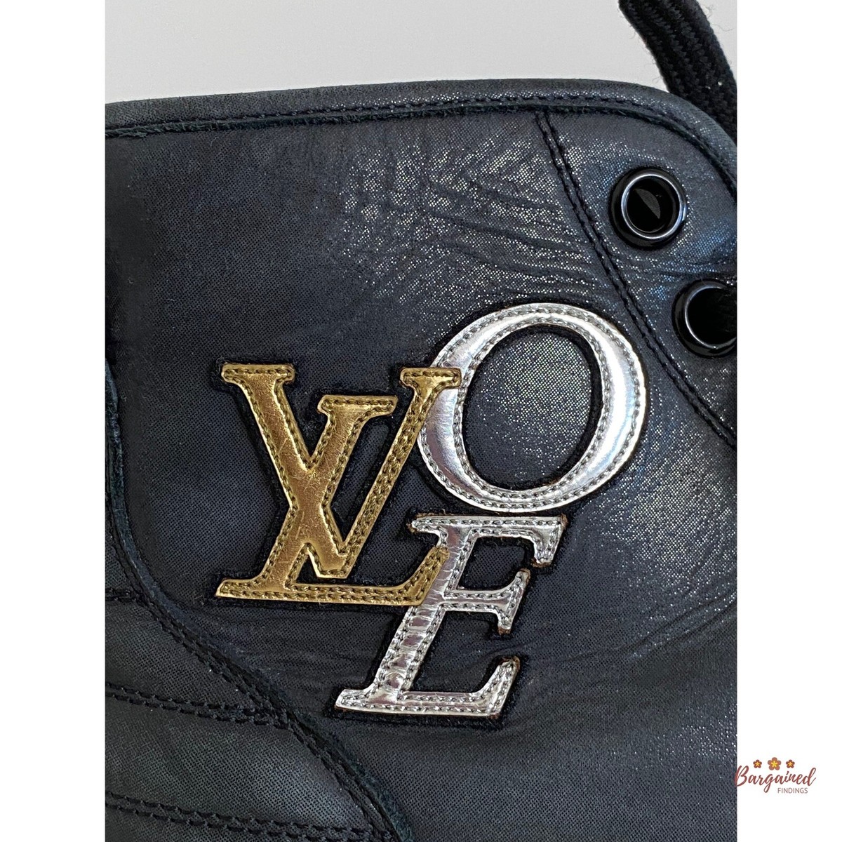 ルイヴィトン Authentic Louis Vuitton Black Calfskin Punchy Love Patch High Top